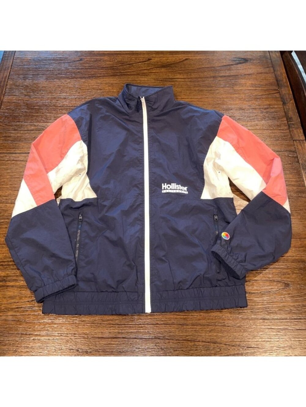 Hollister Co-Op Colorblock Windbreaker Sz M Navy Pink White Retro Jacket Sporty